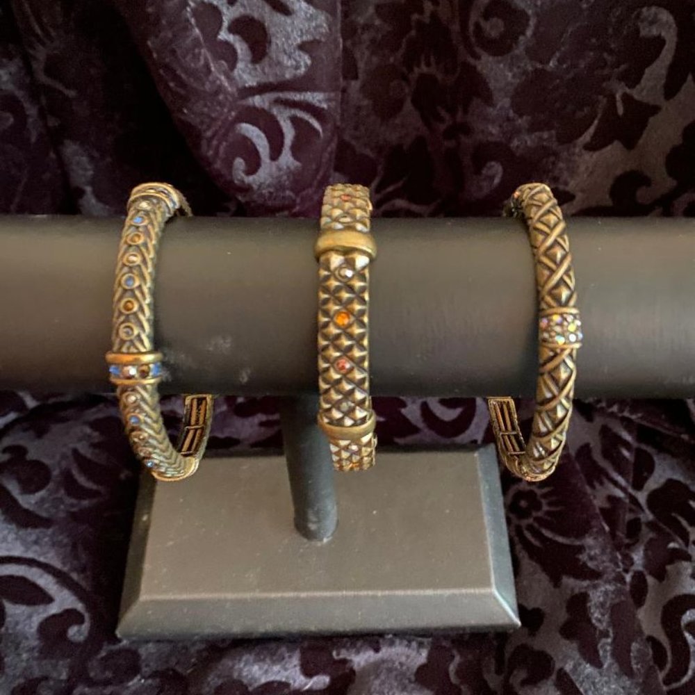 Erica Lyons Bronze & Multi-Color Crystal Embellished Bangle Bracelets *New